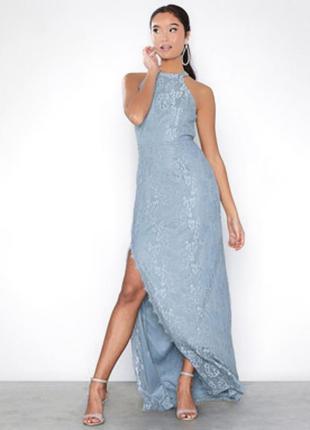 Платье гипюровое голубое длинное без рукавов