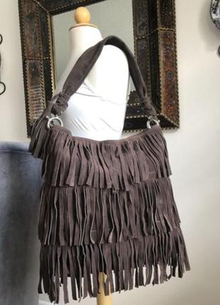 Goldenbleu женская сумка шоппер с бахромой из натур.замши