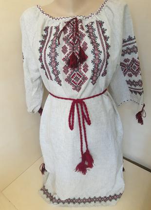 Жіноча лляна сукня Вишиванка льон ручна вишивка хрестиком 44 4...