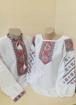 Женская домотканая хлопковая рубашка вышиванка Для пары р.50 52