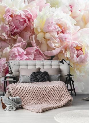 Фотообои 3D цветы в интерьере спальни 254 x 184 см Светло розо...