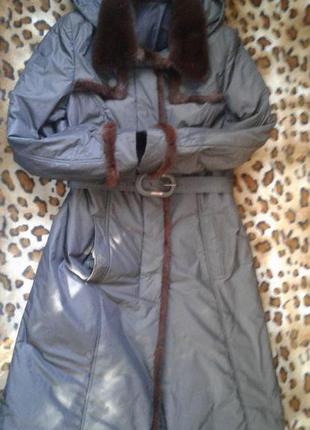 Saga furs стальное пальто-пуховик на тинсулейте с отделкой нор...