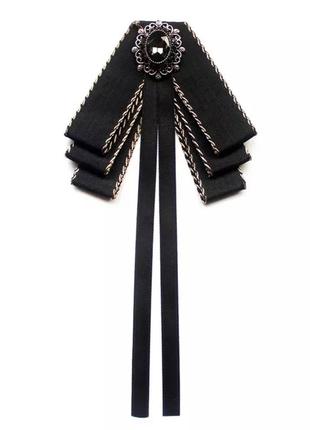 Брошь галстук-бабочка женская черная с коричневой окантовкой