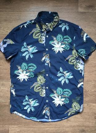 Пляжная рубашка гавайская поло we синяя м с цветами