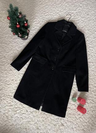 Черное теплое женское пальто 70% шерсть 10% кашемир