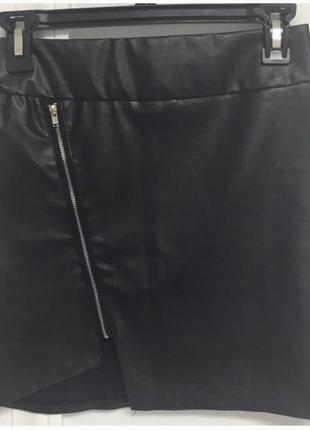 Черная короткая кожаная юбка мини из искусственной кожи lanshifei
