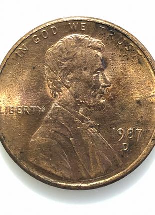 #454 США 1 цент 1987 Лінкольн Цент (Мітка монетного двору: "D" —