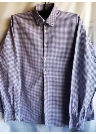 Рубашка мужская в клетку синяя с длинным рукавом б/у