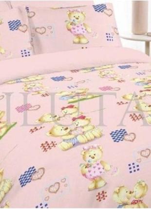 Комплект постельного белья для детской кроватки розовый с мишк...