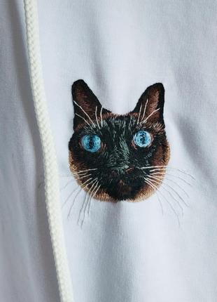 Легкий худи с ручной вышивкой кота портрета домашнего любимца ...