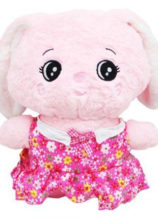 Мягкая игрушка заяц розовый в розовом платье