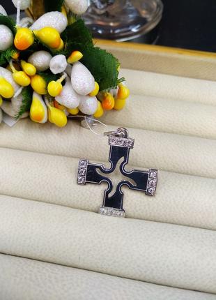 Серебряный крест корсунчик с коловратом 925 с фианитом оберег