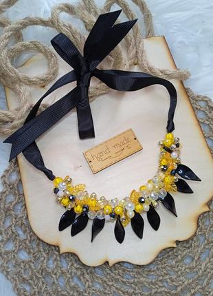 Колье - гроздье ожерелье бусы желтые "эмлия" объемное украшени...