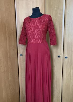 Платье бордовое длинное юбка плиссе размер 42