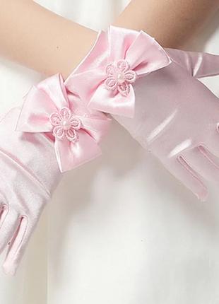 Перчатки детские короткие с бантиком Розовые