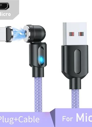 Усиленный Магнитный кабель micro USB для зарядки 360°+180° Фио...