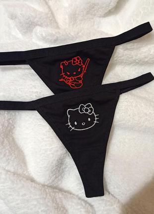 Набір 2шт труси hello kitty чорні трусики стрінги трусы женски...