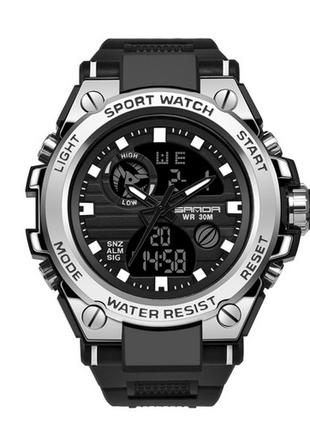 Спортивные тактические часы Sanda 739 Black-Silver противоудар...