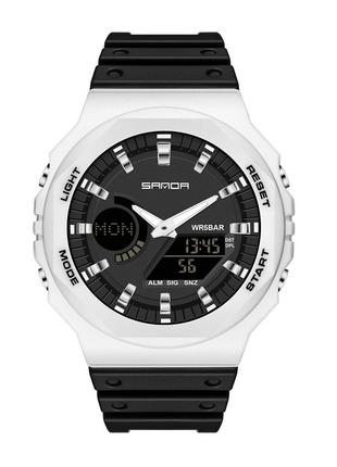 Спортивные тактические часы Sanda 6016 White-Black противоудар...