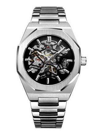 Мужские классические часы Gusto Skeleton Silver-Black скелетон