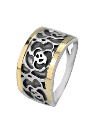 Кольцо серебряное с золотом 552к, 18 размер