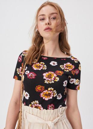 Черный кроп топ укороченый футболка sinsay блуза цветочный принт