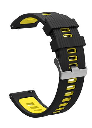 Ремінець силіконовий для годинника 22 мм GT3 чорний з жовтим