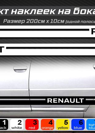 Полосы на бока автомобиля RENAULT, комплект наклеек на бока ун...