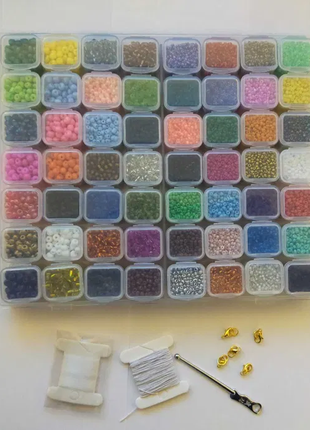 Большой набор бисера органайзере на 56 ячеек микс цветов +