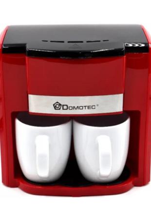 Кофеварка капельная Domotec MS-0705, 2 чашки, 500Вт, красная