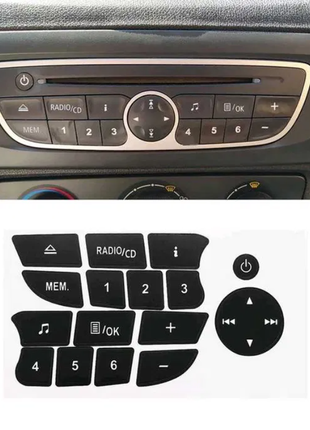 Наклейки на кнопки магнітоли Рено Меган Renault Clio Megane Sceni
