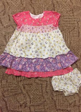 Летнее платье для девочки 6-9 месяцев в комплекте с трусиками