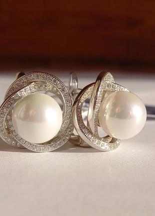 Срібні сережки з перлами