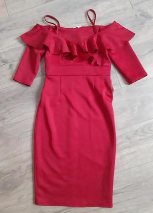 Платье, платье новое красное, с воланами размер 44, с-м.