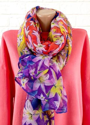 Легкий шарф - палантин 100% вискоза цветочный принт в идеально...