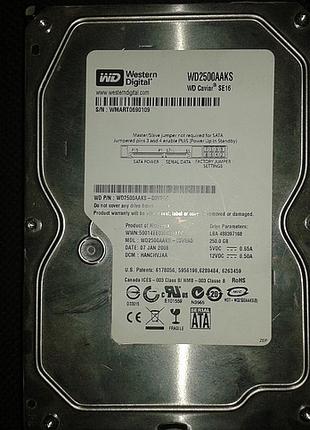 Жесткий диск Western Digital 250Gb, WD2500AAKS, Sata 3,5"