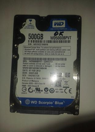 Жесткий диск Western Digital 500GB 5400rpm 8MB WD5000BPVT SATA...