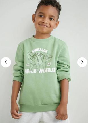 Свитшот с принтом светлый зеленый кофта 9 лет динозавр мальчик...