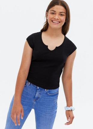 Базовая черная футболка new look для девочки 12-13 лет, 152-15...