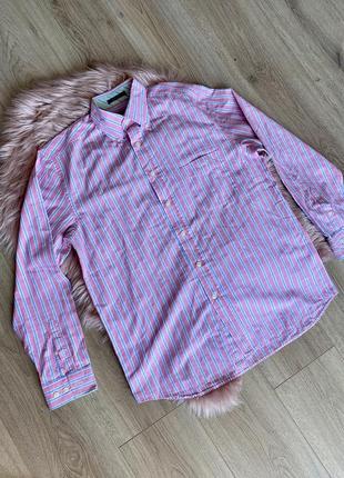 Брендова сорочка gant рожева в блакитну смужку
