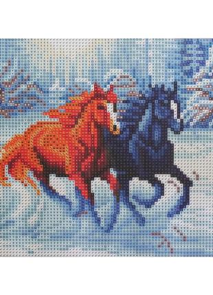Картина алмазная живопись Лошади в зимнем лесу 25х30, Gp, хоро...
