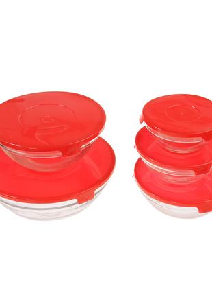 Скляні харчові контейнери з кришками, 5 шт., колір червоний, G...