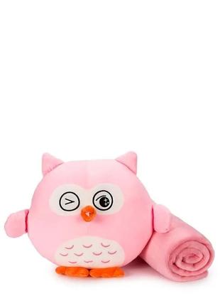 Мягкая игрушка-подушка с пледом Сова Джавелина 3 в 1, розовая,...