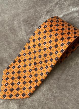 Шовкова краватка Англія London з жовтогарячим фрактальним принтом
