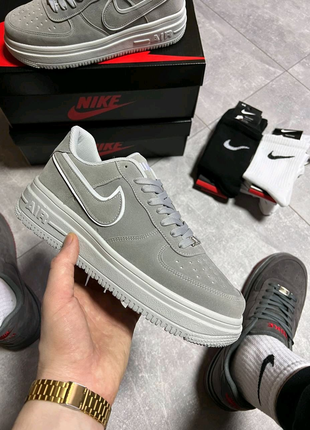 Чоловічі демісезонні замшеві кросівки nike force grey найк форс