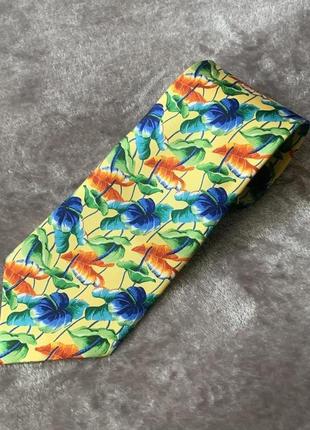 Шовкова краватка Англія London з принтом тропіки різнобарвна