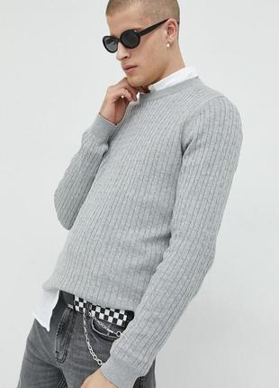 Пуловер premium by jack&jones/полый мужской джемпер серый кэжу...