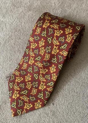Шелковый галстук Англия London принт турецкий огурец бордовый жел