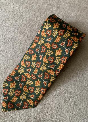 Шовкова краватка Англія London принт турецький огірок зелений жов