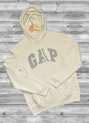 Мужская толстовка худи gap logo fleece hoodie бежевая